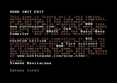 Quod Init Exit Commodore 64 Author&#x27;s message