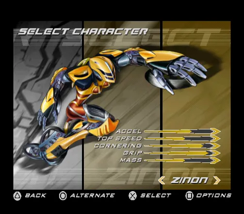Kinetica PlayStation 2 Selecting the racer.