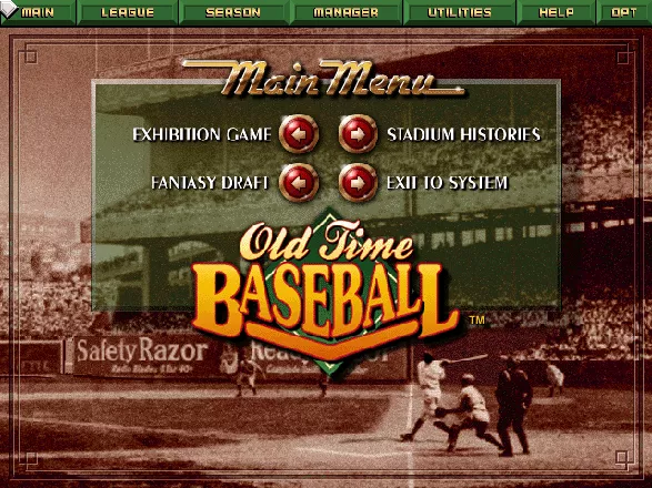 Old Time Baseball DOS Main menu