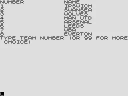 Football Manager ZX81 Team selection