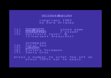Carrier Force Commodore 64 Option screen.