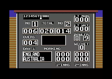 World Cricket Commodore 64 The scoreboard.