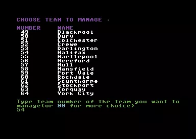 Football Manager Commodore 64 Choose the mighty Halifax Town.