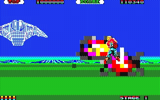 Space Harrier Sharp X1 Explosions and an enemy on the left
