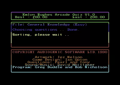 Emlyn Hughes Arcade Quiz Commodore 64 Loading screen.