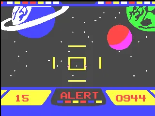 Cosmic Conflict! Videopac+ G7400 The &#x22;alert&#x22; message indicates a star fighter approaching.