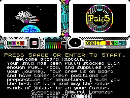 Psi 5 Trading Co. ZX Spectrum Welcome message