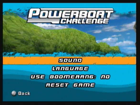 Powerboat Challenge Zeebo Options menu.