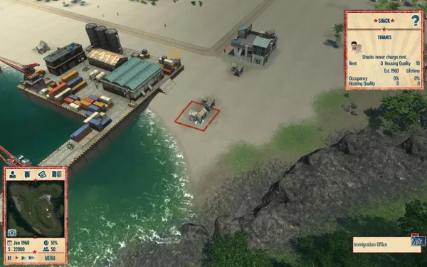 Tropico 4 Windows Shacks near the dock