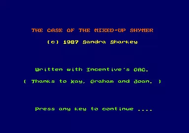 The Case of the Mixed-Up Shymer Amstrad CPC Title screen.
