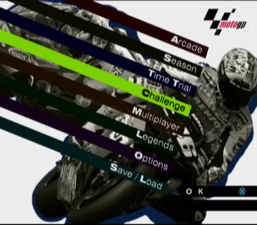 MotoGP 3 PlayStation 2 Menu screen.
