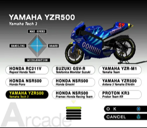 MotoGP 3 PlayStation 2 Picking an Racing Team.