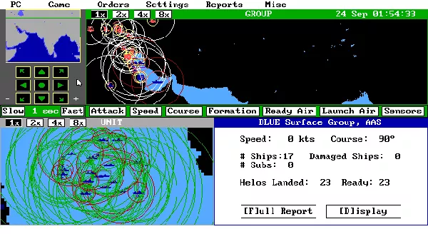 Harpoon BattleSet 4: Indian Ocean / Persian Gulf DOS Scenario in progress - note the new map