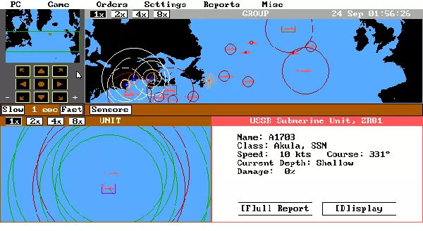 Harpoon BattleSet 2: North Atlantic Convoys DOS Scenario in progress, playing on Soviet side - note the new map