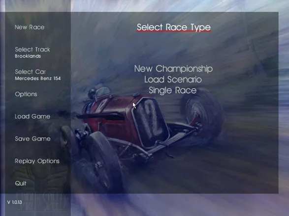 Spirit of Speed 1937 Windows The race selection screen. In addition to single races ans tournaments there are lots of scenarios which are a bit like missions but in a racing context