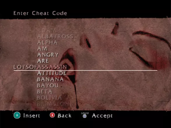BloodRayne GameCube Cheat menu