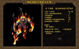 Dark Legions DOS Character statistics display