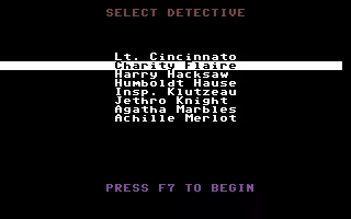Murder on the Zinderneuf Commodore 64 Select the detective you would like to be