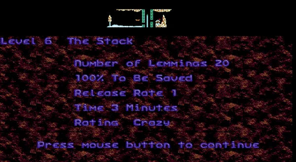 Oh No! More Lemmings DOS Crazy - Level 6 - The Stack