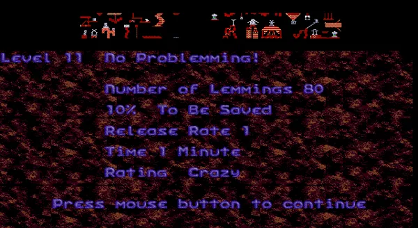 Oh No! More Lemmings DOS Crazy - Level 10 - No Problemming!