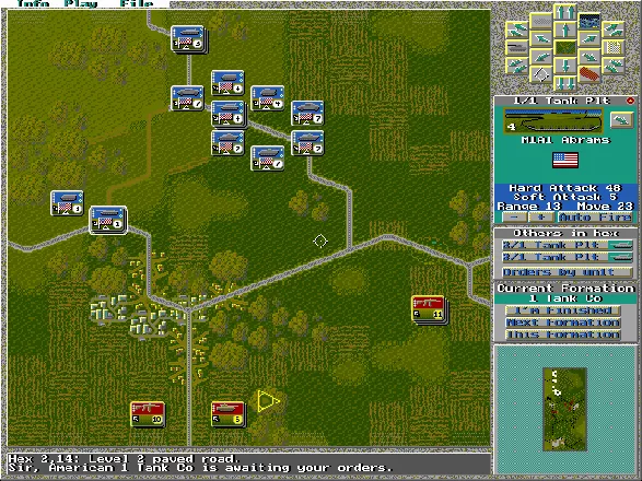 Wargame Construction Set II: Tanks! DOS Main Game Screen