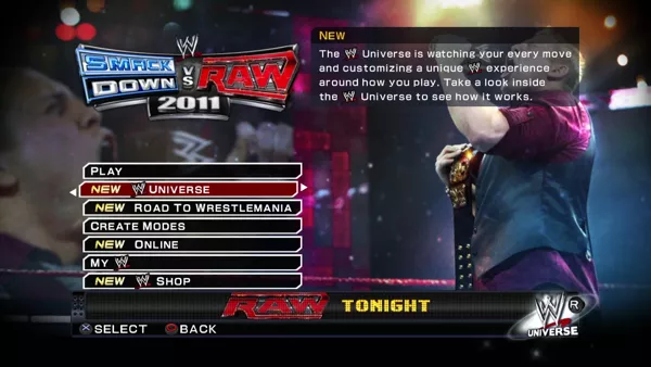 WWE Smackdown vs. Raw 2011 PlayStation 3 Main menu.
