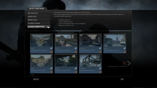 Counter-Strike: Global Offensive Windows Selecting a game mode.