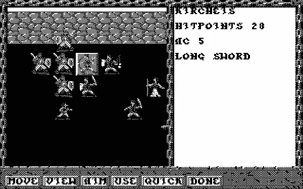 Curse of the Azure Bonds Atari ST Fighting against royal guards (monochrome)