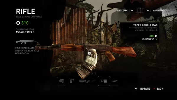 Tomb Raider Xbox 360 Weapon upgrade screen