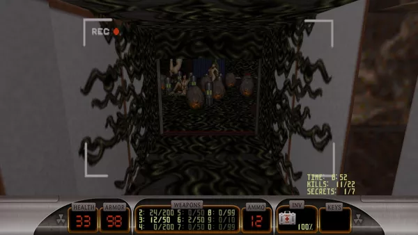 Duke Nukem 3D: Megaton Edition Windows Up ahead is a room filled with pods and some of Duke&#x27;s babes. Weird room!