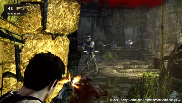 Uncharted: Golden Abyss PS Vita Shootout with the enemy mercenaries.