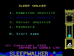 Sleepwalker ZX Spectrum Select controls