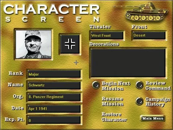 TalonSoft&#x27;s West Front Windows Campaign Character Screen