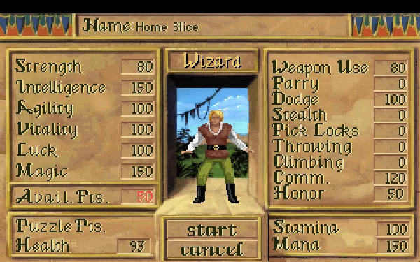 Quest for Glory III: Wages of War DOS Giving name and assigning attributes