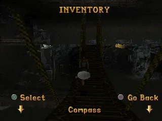 Tomb Raider PlayStation Inventory screen: I can see the compass and other items that I have collected.