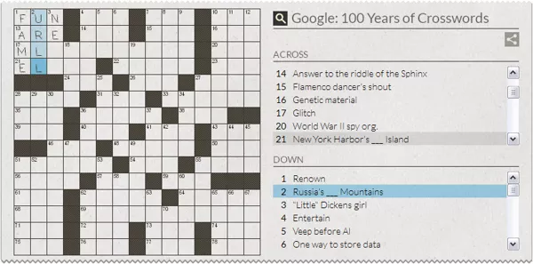 100th Anniversary of the Crossword Puzzle Browser I have filled in, what I hope, are some correct clues.