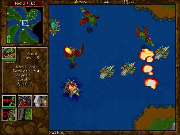 WarCraft II: Tides of Darkness DOS A bunch of dragons preying on the arriving oil-tankers