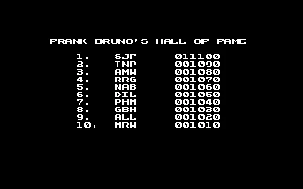 Frank Bruno&#x27;s Boxing DOS High scores