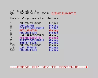 Head Coach ZX Spectrum Your schedule of games