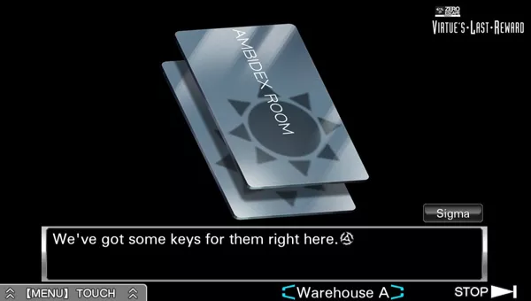 Zero Escape: Volume 2 - Virtue&#x27;s Last Reward PS Vita Key cards will let you enter ambidex room, the only place where you can affect the number on your bracelet.
