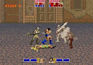 Golden Axe Arcade Knight with sword, armor and shield is troubling enemy
