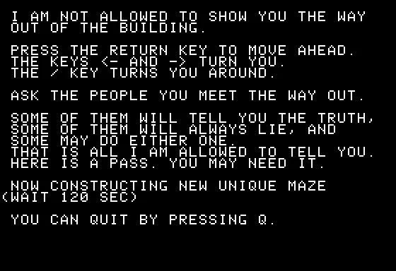 Escape! Apple II Some instructions