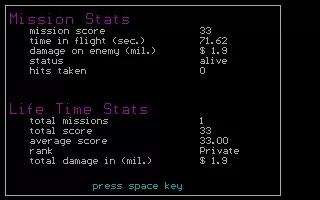 Chopper Commando DOS Stats screen (post-mission)