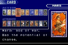 Castlevania: Circle of the Moon Game Boy Advance Cards menu - read descriptions of your cards