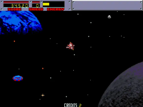 Blasteroids Arcade Blast the alien ship for Power-Ups.