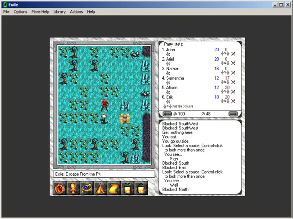 Exile: Escape from the Pit Windows 3.x Out of the first town and off to explore the outside world.