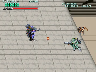 Rohga: Armor Force Arcade Sliding down a wall.