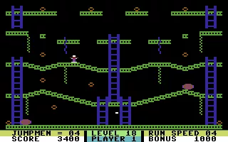 Jumpman Commodore 64 &#x22;Roll Me Over&#x22; level. Giant barrels are on the loose.