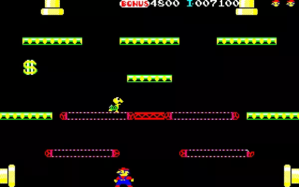 Mario Bros. Special Sharp X1 Level 3, conveyor belts and a central elevator platform, grab the dollar signs