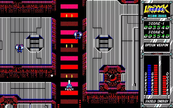 Super Laydock: Mission Striker Sharp X1 Top-bottom is the second configuration possible in two player mode. In this mode, the main gun can be fired more rapidly and has access to more air weapons